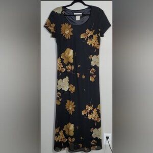 Y2K Vintage Whimsigoth Fairycore Maxi Dress Size 14LM/L Brown Black Floral 90s